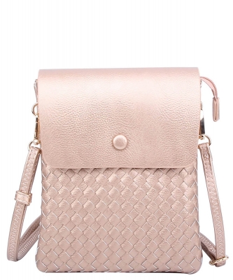 Fashion Woven Flapover Crossbody Bag WU113 ROSEGOLD